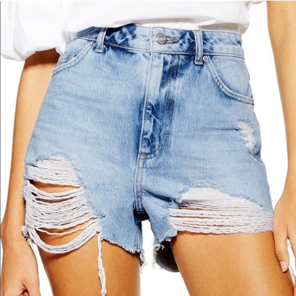 Topshop Light Blue Distressed Jean Shorts